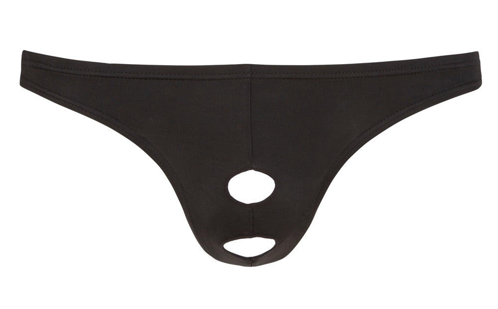Men's String S Svenjoyment - Tanga Negro Elástico con Aberturas