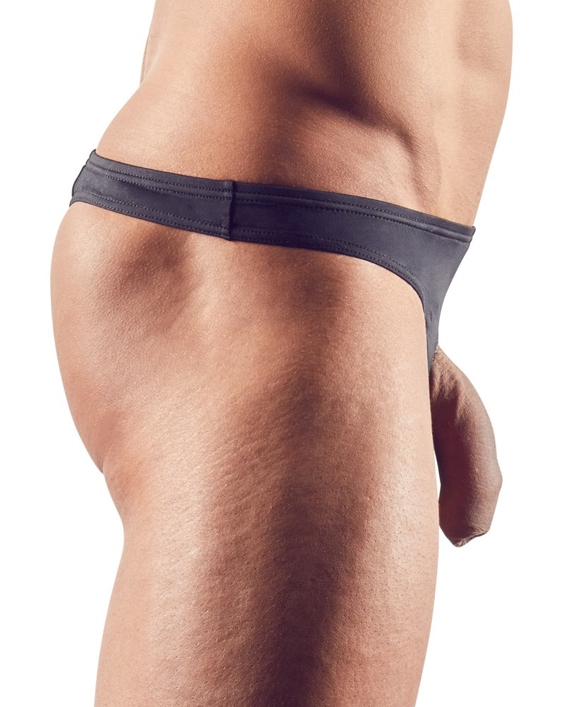 Men's String S Svenjoyment - Tanga Negro Elástico con Aberturas