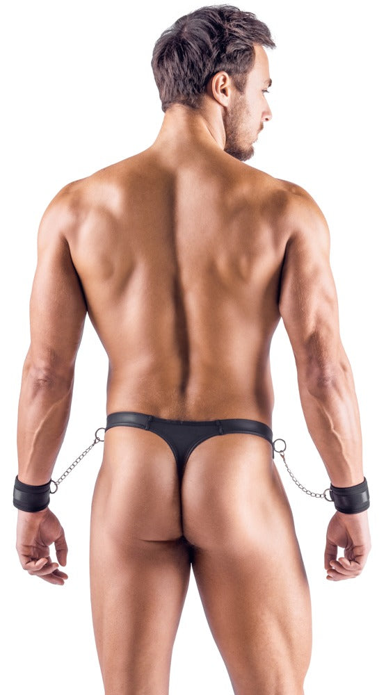 Tanga Rio Bondage con Esposas Svenjoyment 2XL - Negro Mate