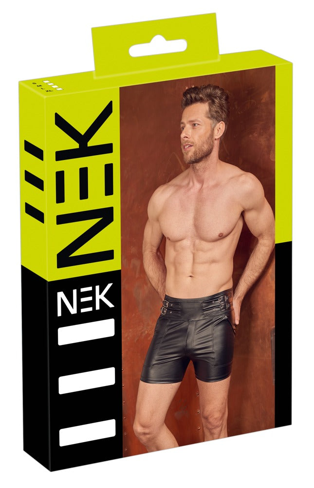 Pantalones Cortos Negros NEK High Waist con Hebillas Ajustables - Talla M