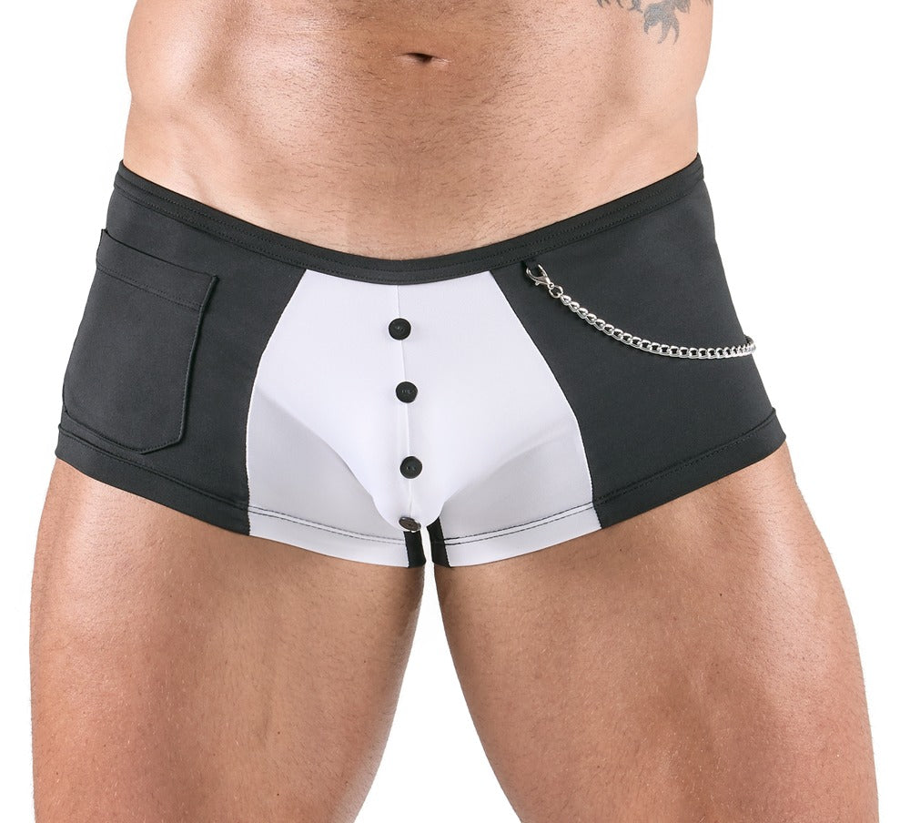 Pantalones Camarero M Svenjoyment - Diseño Blanco y Negro con Cadena Plateada