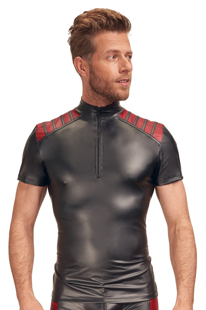Camiseta Nek Negra y Roja Talla M - Diseño Moderno con Cremallera