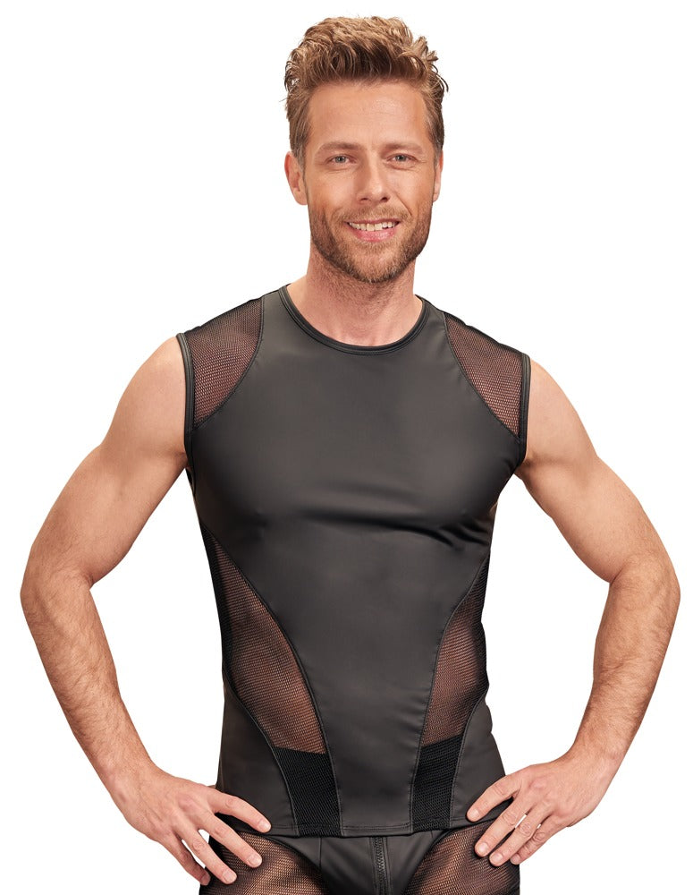 Camisa Sin Mangas NEK Negra con Inserciones de Malla - Talla L