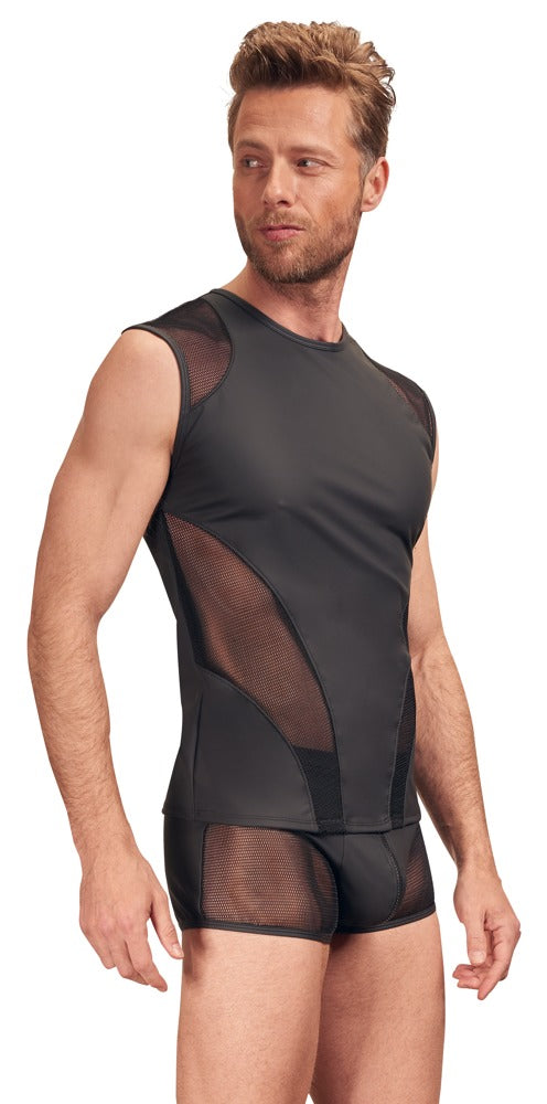 Camisa Sin Mangas NEK Negra con Inserciones de Malla - Talla L