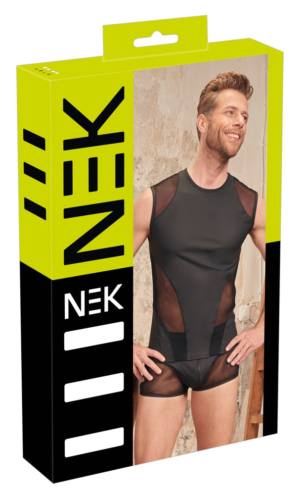 Camisa Sin Mangas NEK Negra con Inserciones de Malla - Talla L
