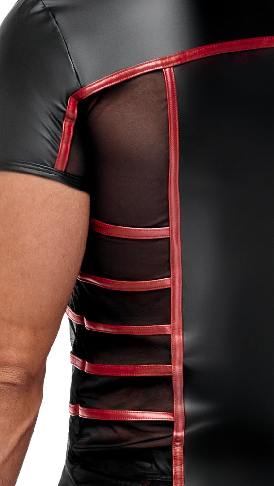 Camiseta Corta NEK Negro y Rojo M - Diseño Ajustado con Detalles en Malla