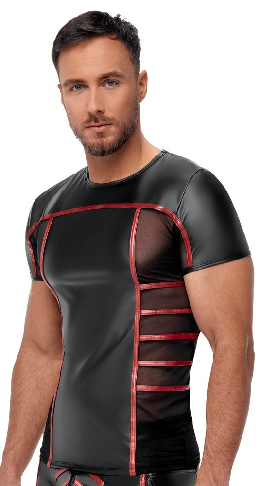 Camiseta Corta NEK Negra con Rayas Rojas - Diseño Ajustado