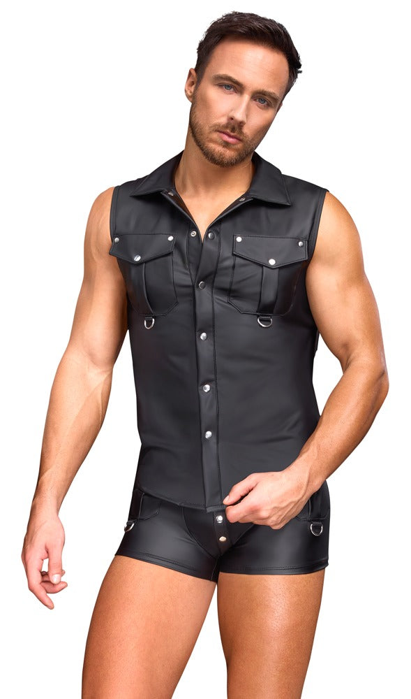 Camisa sin mangas NEK 3XL negra mate con botones automáticos