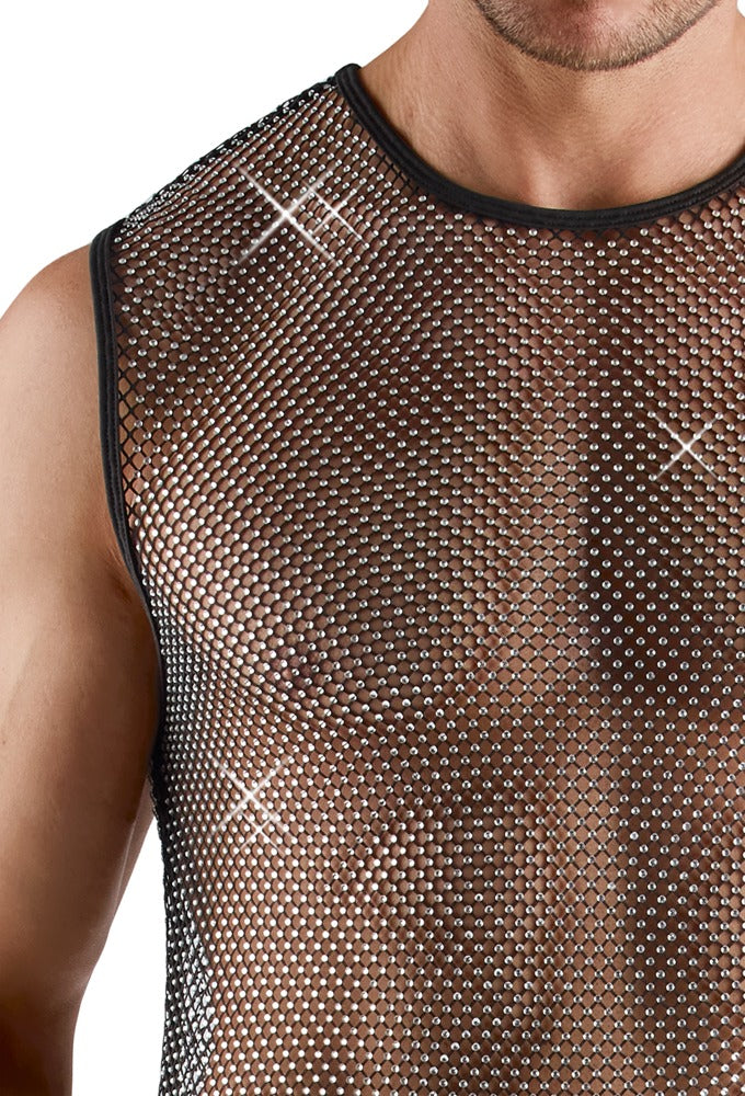 Camiseta de Malla Svenjoyment 2XL con Strass - Negra Transparente