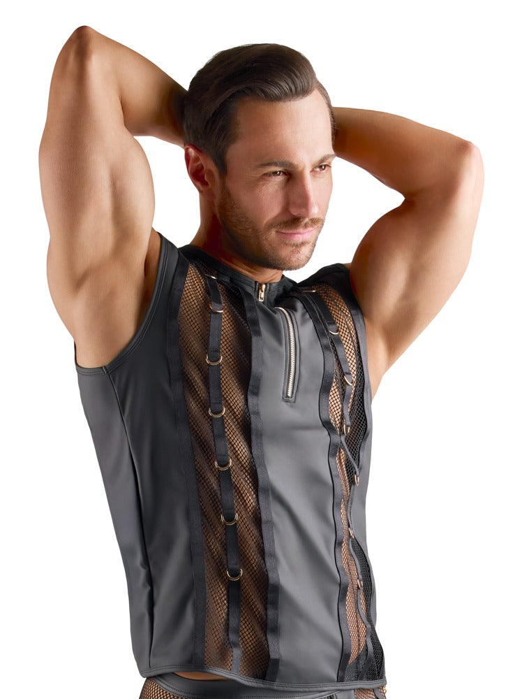 Camiseta de Malla Negra Svenjoyment - Efecto Mojado y Cremallera Dorada
