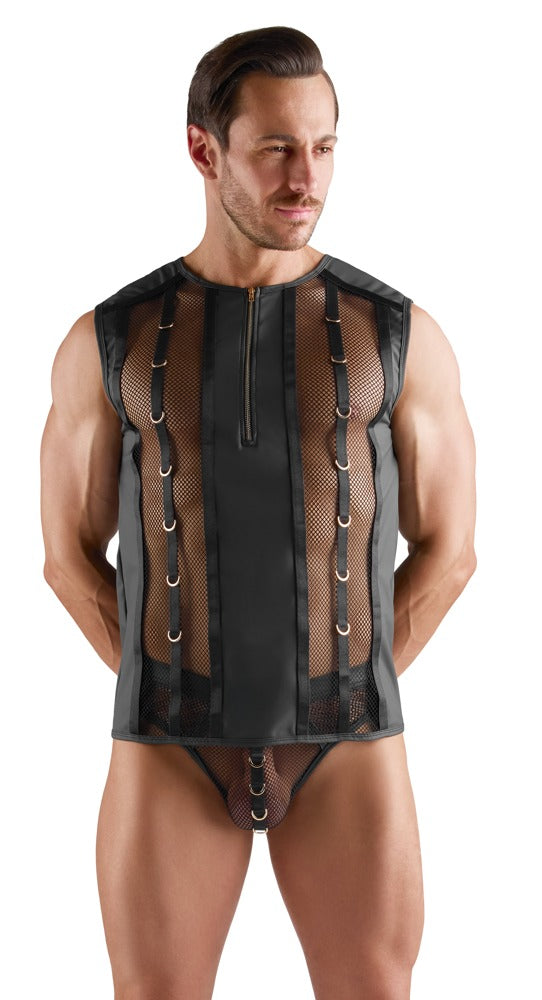 Camiseta de Malla Negra Svenjoyment con Efecto Mojado y Cremallera