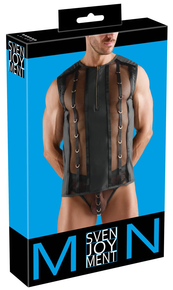Camiseta de Malla Negra Svenjoyment con Efecto Mojado y Cremallera