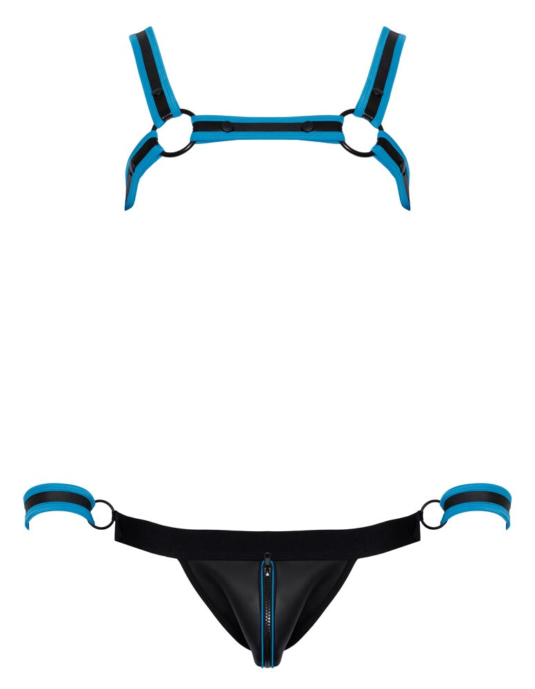 Jock Set Neopreno Negro/Azul Svenjoyment - Arnés, Suspensorio y Esposas L