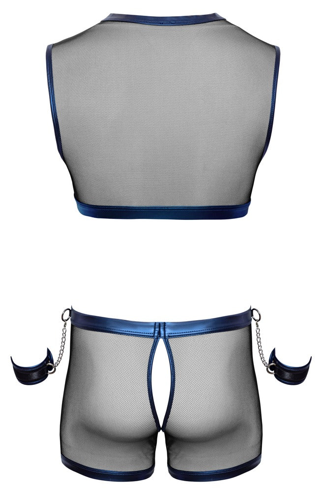 Conjunto Bondage Svenjoyment Malla Negra con Esposas XL