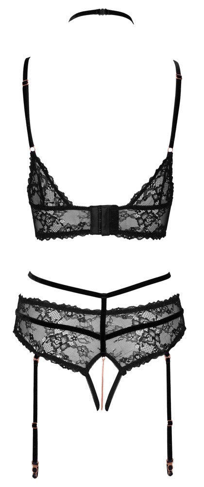 Bra Set Black XL Abierta Fina - Conjunto Bralette Ouvert con Encaje y Terciopelo