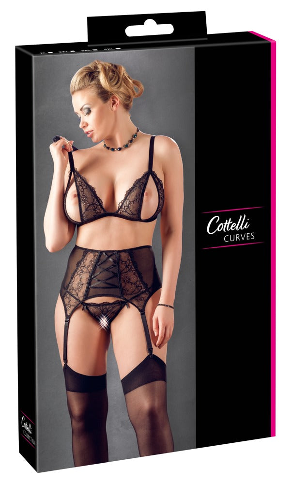 Bra Suspender Set 2XL Cottelli Curves - Conjunto de Encaje con Tanga