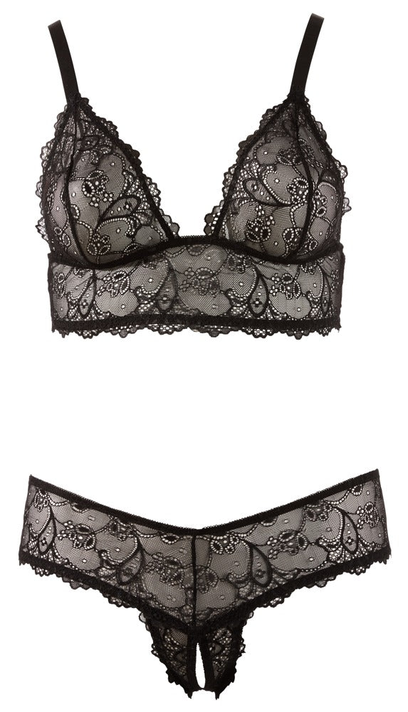 Sujetador y Tanga Cottelli Curves Encaje Negro Talla 4XL