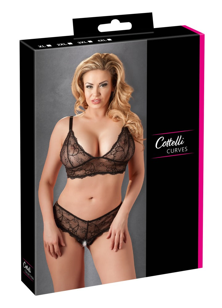 Sujetador y Tanga Cottelli Curves Black XL - Encaje Filigrana