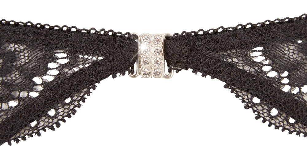 Suspender Set with Gems S - Conjunto Liguero Encaje Negro con Estrás
