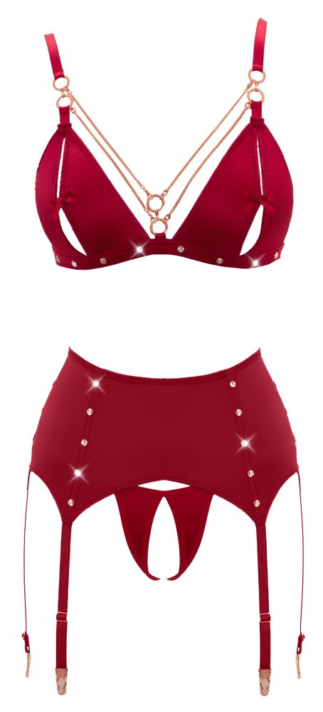 Conjunto Sujetador y Liguero Rojo Talla L - Abierta Fina