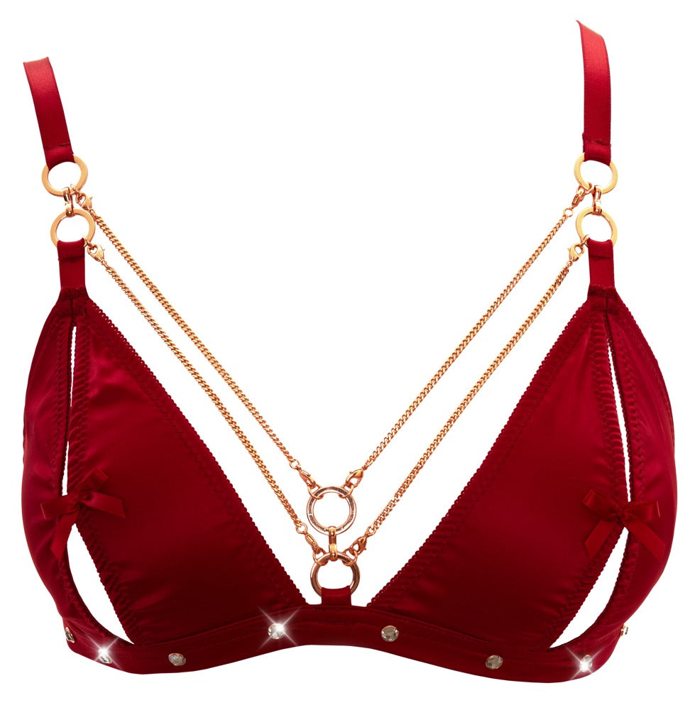 Conjunto Sujetador y Liguero Rojo Talla L - Abierta Fina