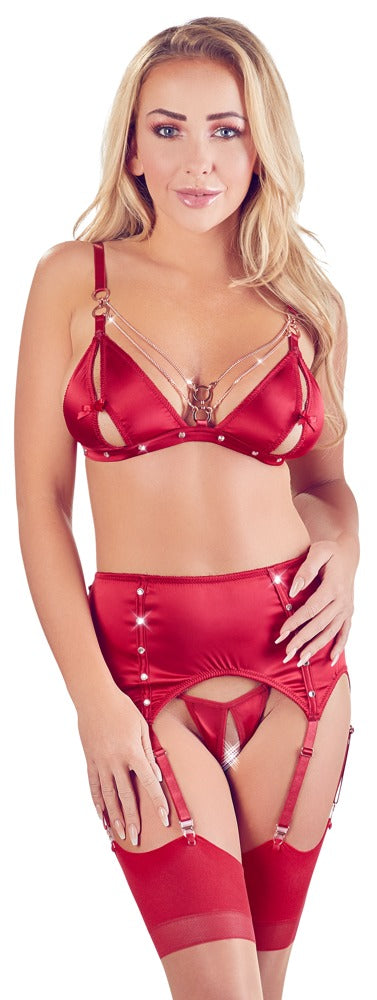 Conjunto Sujetador y Liguero Rojo XL - Abierta Fina