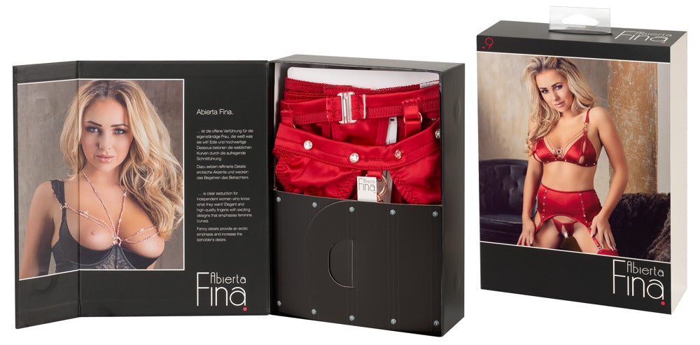 Conjunto Sujetador y Liguero Rojo Talla L - Abierta Fina