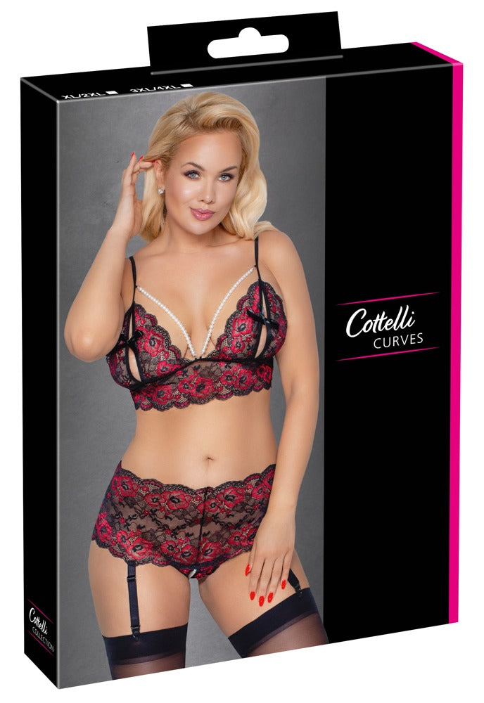 Bra Set Pearl 3XL/4XL - Sujetador y Braguita de Encaje Floral Cottelli Curves