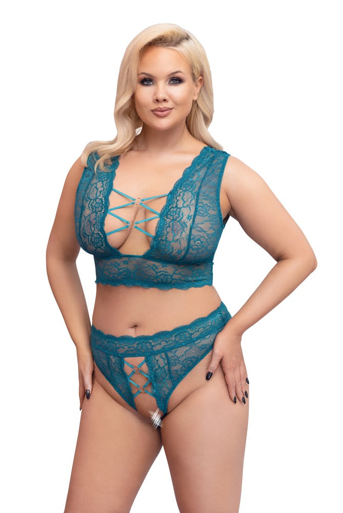 Bra Set Teal 3XL Cottelli Curves - Conjunto Encaje Sensual Tallas Grandes