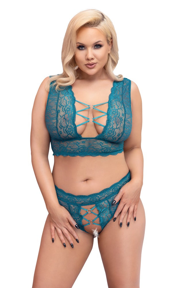 Bra Set Cottelli Curves Teal XL - Conjunto Encaje Sensual Tallas Grandes