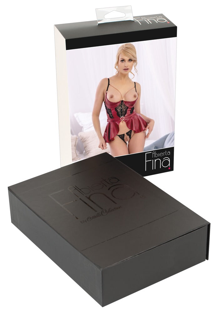 Shelf Bra Set Red 85C/XL - Abierta Fina con Cadenas Doradas