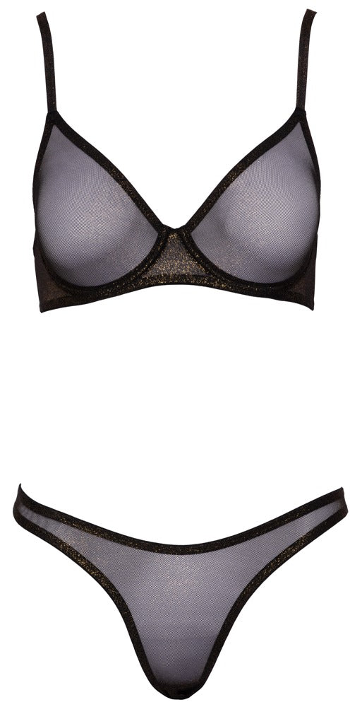 BH Set Shaped 85C/XL Cottelli Lingerie - Conjunto Negro con Purpurina Dorada
