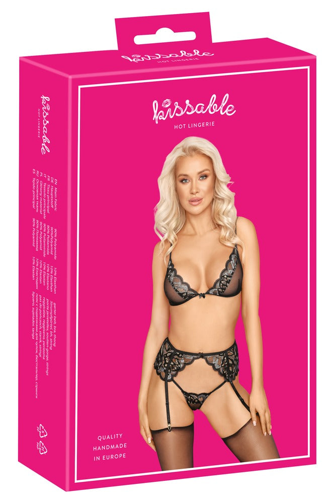 Bra Suspender Set S/M Kissable - Conjunto Liguero Encaje Elegante