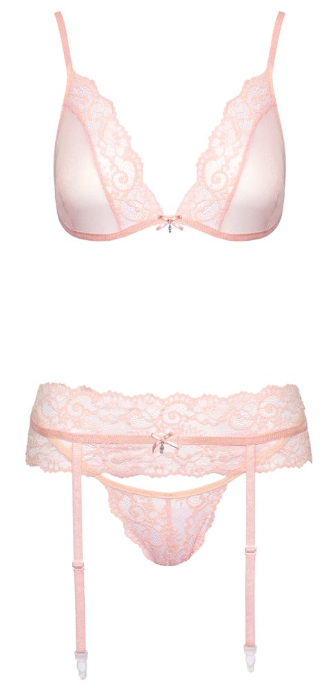 Set Suspender Kissable L/XL Rosa - Sujetador, Cinturón y Tanga