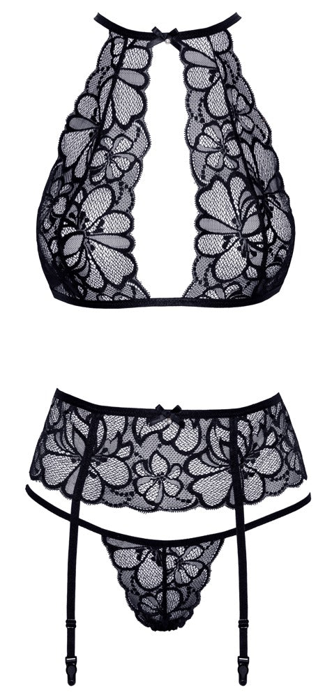 Bra Set Lace Kissable - Conjunto Sujetador, Liguero y Tanga en Encaje Floral