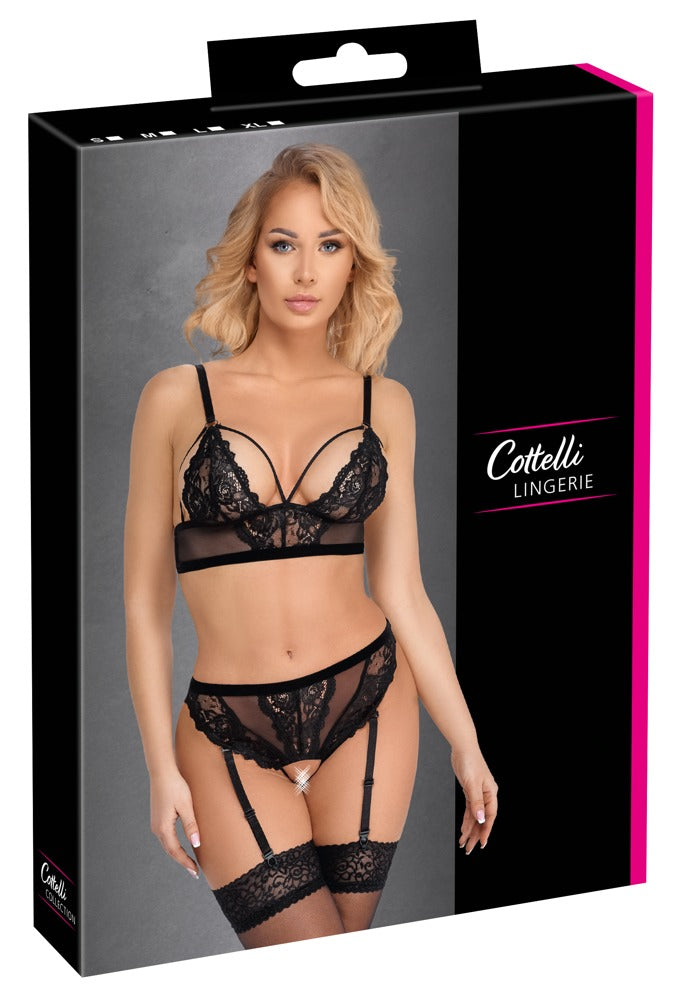 Conjunto Sujetador y Tanga Crotchless Cottelli Lingerie Negro XL