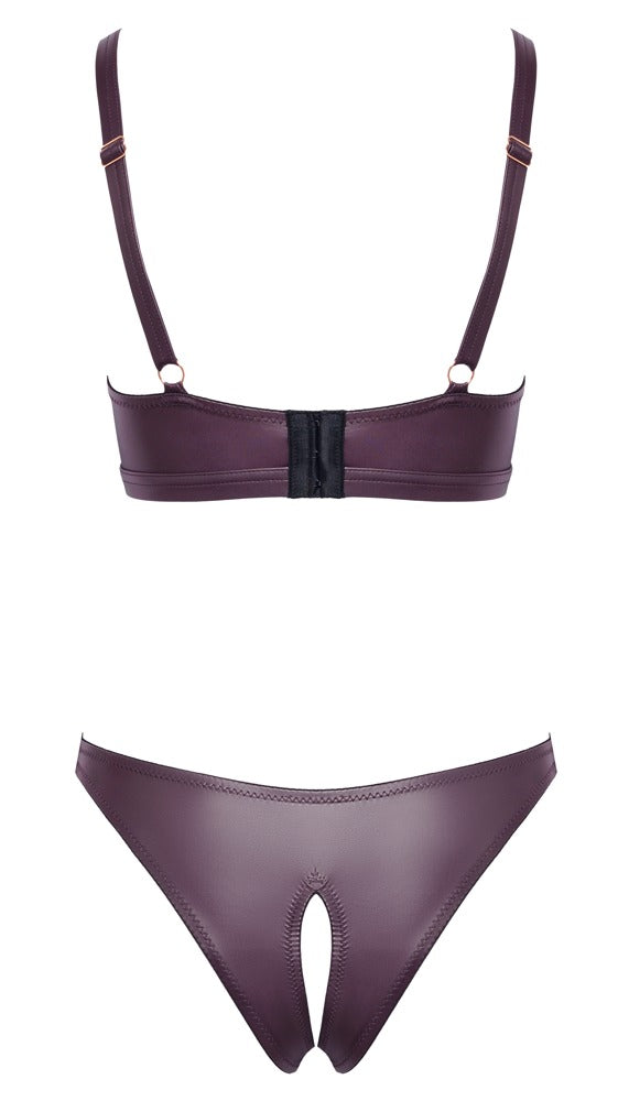 Bra and Briefs Purple M - Cottelli Lingerie Wet Look