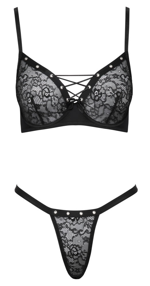 BH Set Cottelli Lingerie 85B/L - Sujetador y Tanga Encaje Negro