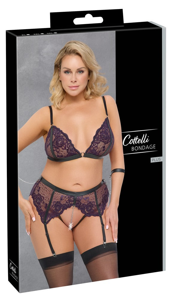 Bra Set Bondage 2XL Cottelli - Conjunto Liguero con Esposas