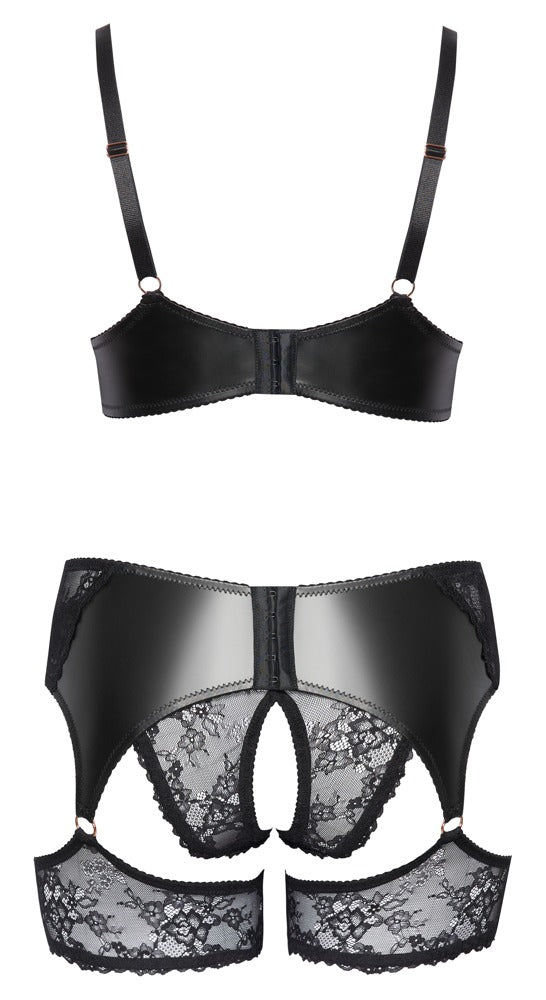Bra Set 3-piece XL Cottelli Curves - Conjunto de Liguero Negro
