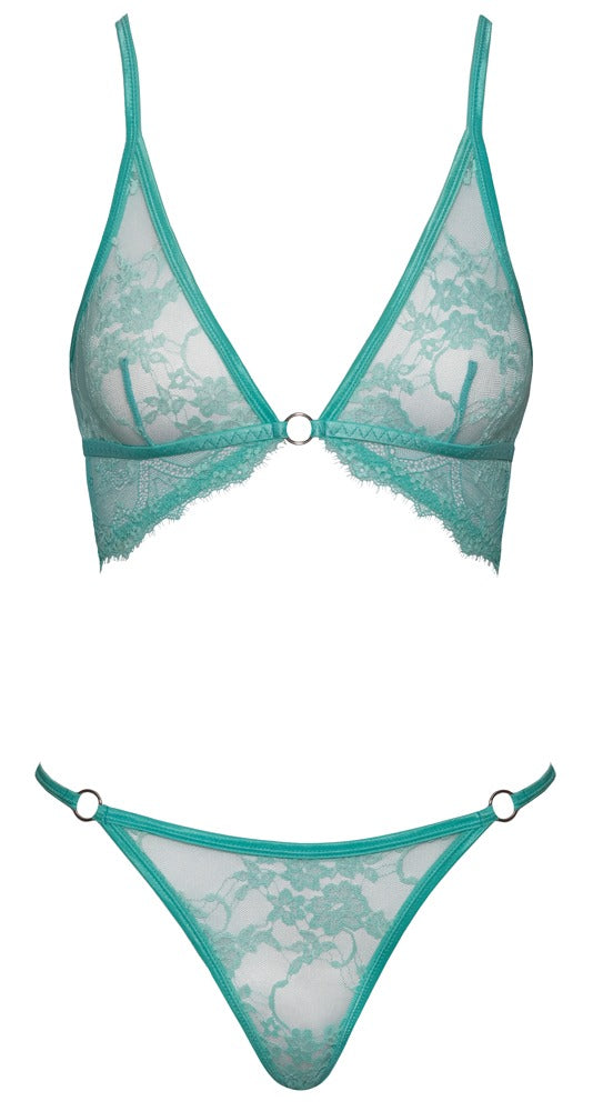 Bra Set Fantasy S/M - Conjunto de Lencería en Encaje Floral Menta