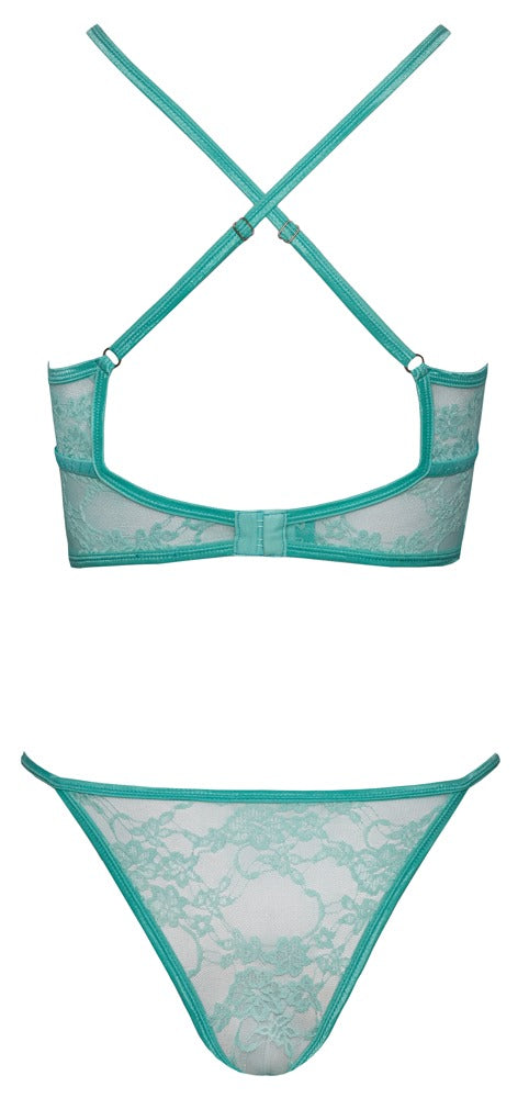 Bra Set Fantasy S/M - Conjunto de Lencería en Encaje Floral Menta