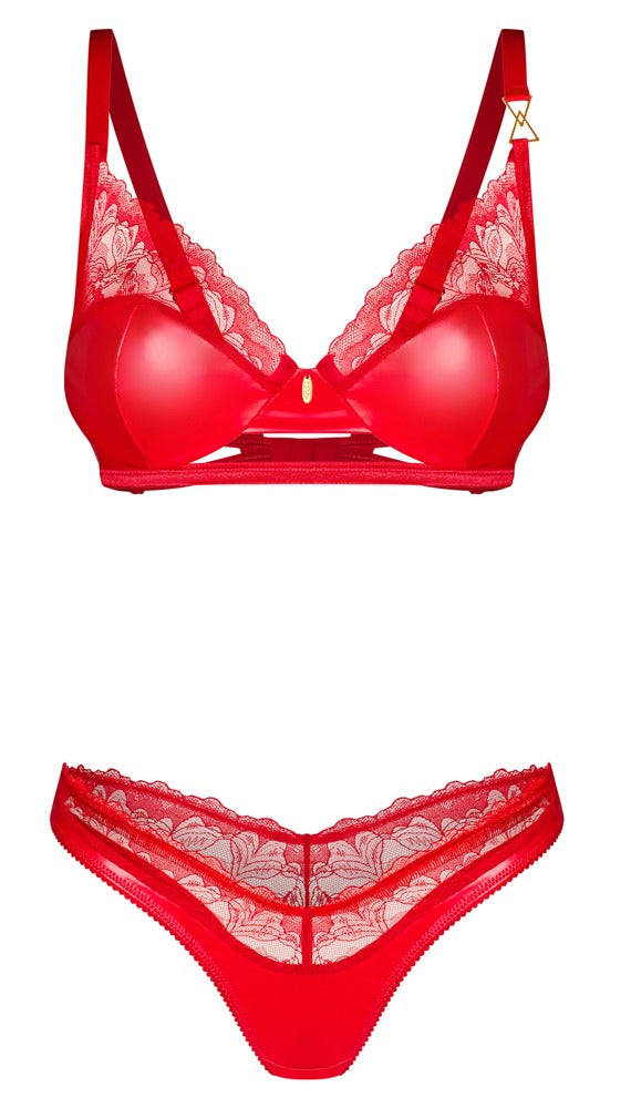 Conjunto Aliosa Obsessive - Sujetador con Aros y String Rojo S/M