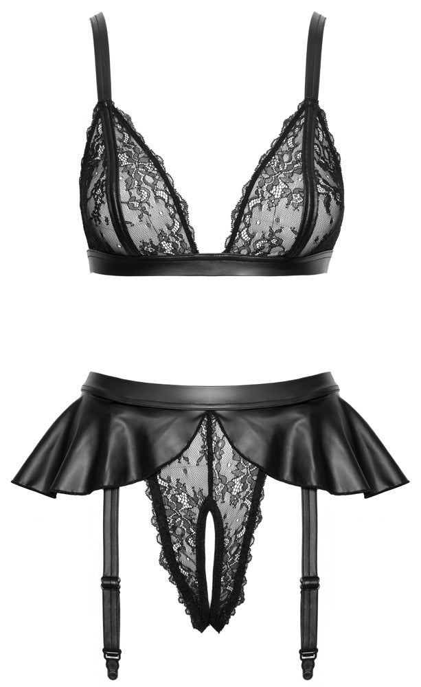 Bra Suspender Set S Cottelli Lingerie - Conjunto Negro de Encaje