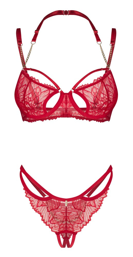 Set Matildea Obsessive Rojo 2XL/3XL - Sujetador y Tanga con Encaje