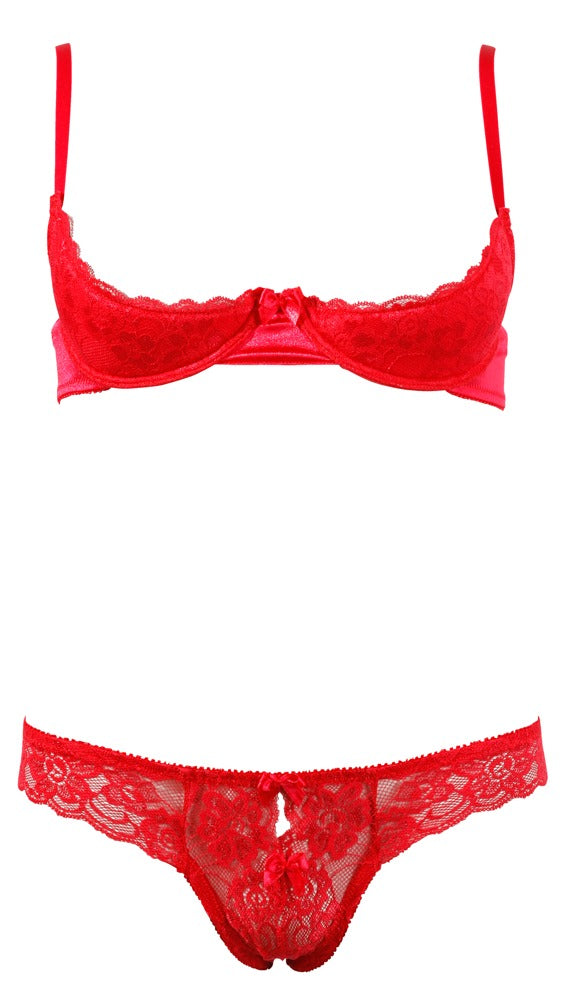 Cottelli Lingerie Half-cup Bra Set 80B/M - Conjunto de Lencería Rojo