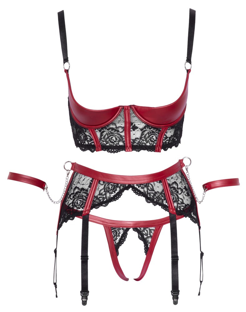 Shelf Bra Set Negro/Rojo Talla M - Cottelli BONDAGE