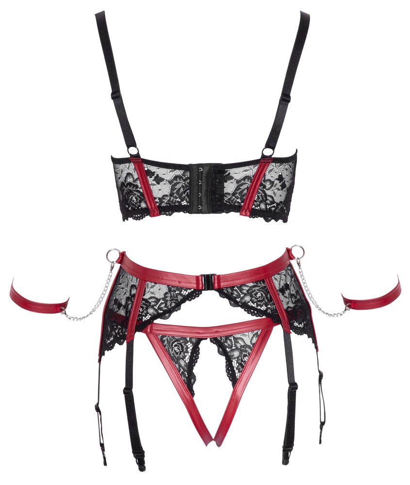 Shelf Bra Set Negro/Rojo Talla M - Cottelli BONDAGE