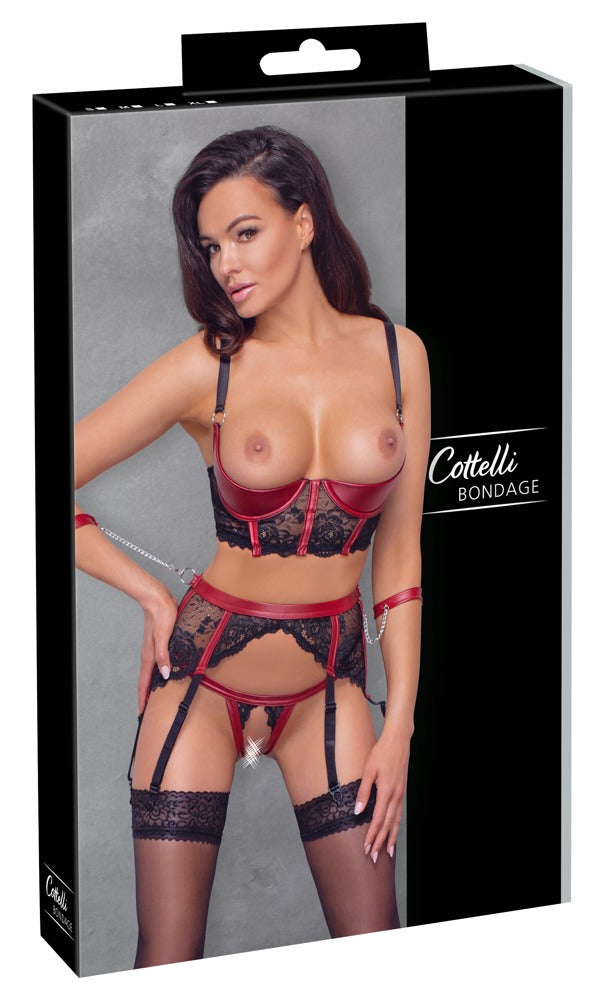 Shelf Bra Set Negro/Rojo Talla L - Cottelli BONDAGE