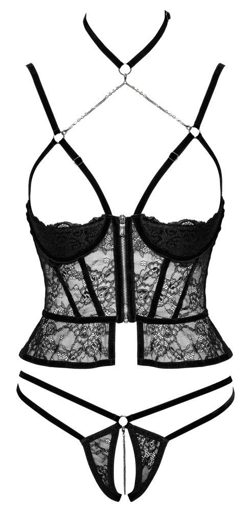 Longline Set Zip 80B/M - Conjunto Sensual de Encaje con Cremallera
